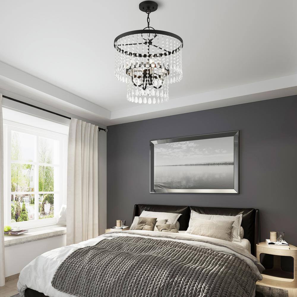 Black Mini Crystal 4-Light Plug-in Chandelier