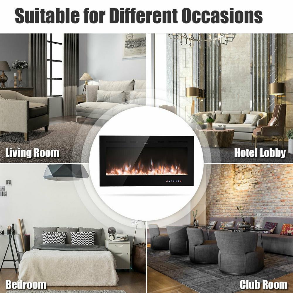 40-Inch Black Tempered Glass Electric Fireplace with Multi-Color Flames