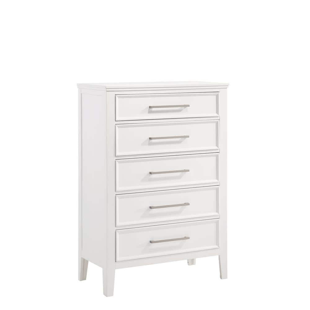 White Transitional 5-Drawer Chest with Dovetail Construction