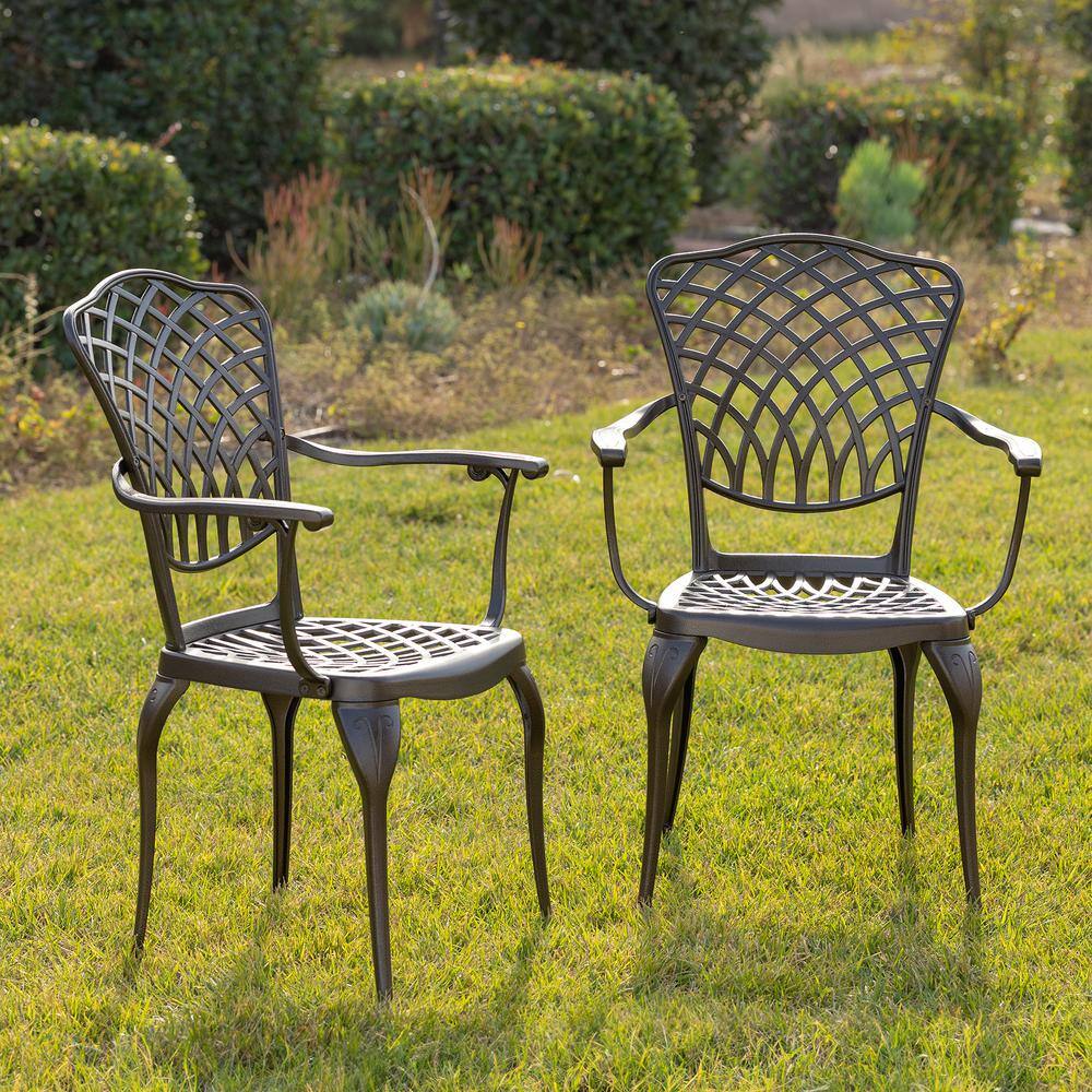 Bronze Cast Aluminum Outdoor Dining Chairs with Cushions, Set of 2