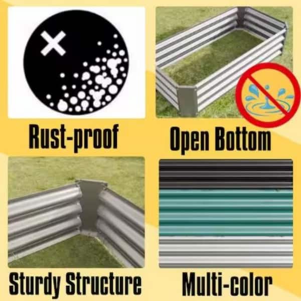 Large 71 in. L Silver Metal Rectangular Outdoor Raised Garden Bed Vegetables Flowers Planter Bed (1-Pack)