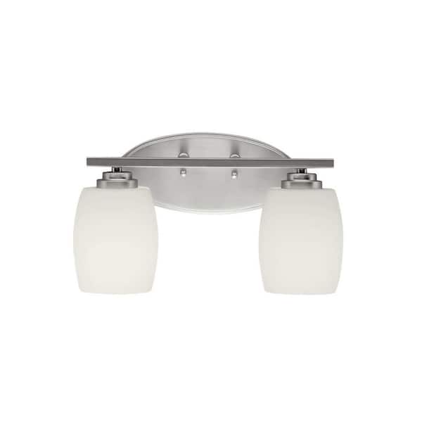 Eileen 14.25 in. 2-Light Brushed Nickel Contemporary Bathroom Vanity Light with Etched Glass Shade