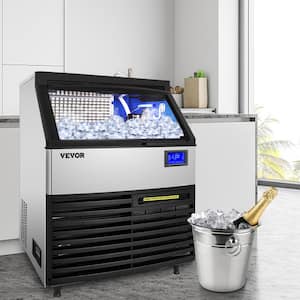 110 V Commercial Freestanding Ice Maker 265 LBS/24 H with 77 LBS Storage ETL Approved in Silver
