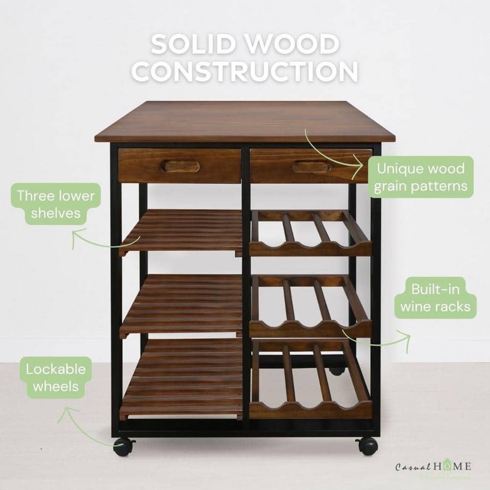19 in.W Two Tone Solid Wood Kitchen Cart with Wine Rack and Drawer - thumbnail 7