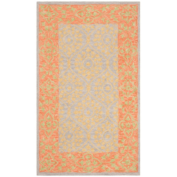 Suzani 3 ft. x 5 ft. Orange/Silver Border Trellis Floral Area Rug