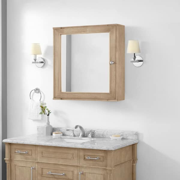 Aberdeen 24 in. W x 8 in. D x 27 in. H Rectangular Surface Mount Antique Oak Medicine Cabinet with Mirror