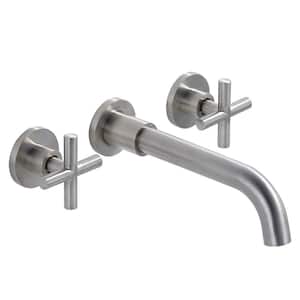 Modern Double Handle Wall Mounted Bathroom Faucet in Brushed Nickel