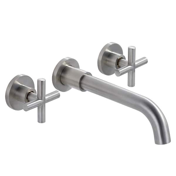 IVIGA Brass 8" Double Handle Wall Mounted Bathroom Faucet with Brass Rough-in Valve, 2-Aerators and Flange in Brushed Nickel