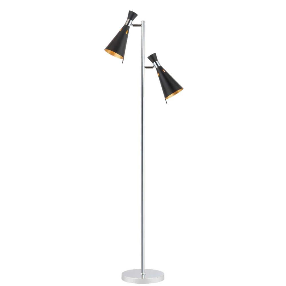 Efisio Adjustable Black and Chrome Floor Lamp with Dual Shades