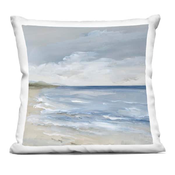 Stormy Beach Landscape Blue Abstract Polyester 18 in. x 18 in. Throw Pillow
