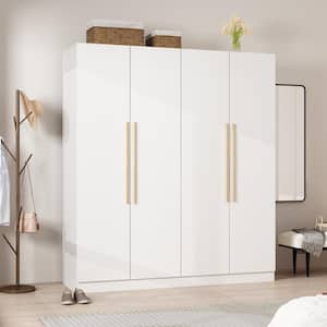White 4-Door Wardrobe Armoire with Hanging Rod and Storage Shelves (70.9 in. H x 61.7 in. W x 19.7 in. D)