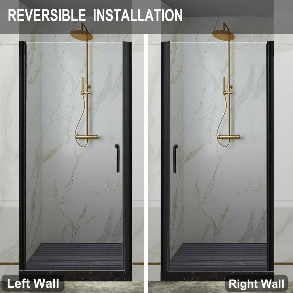 Matte Black Frameless Pivot Shower Door with Clear Glass