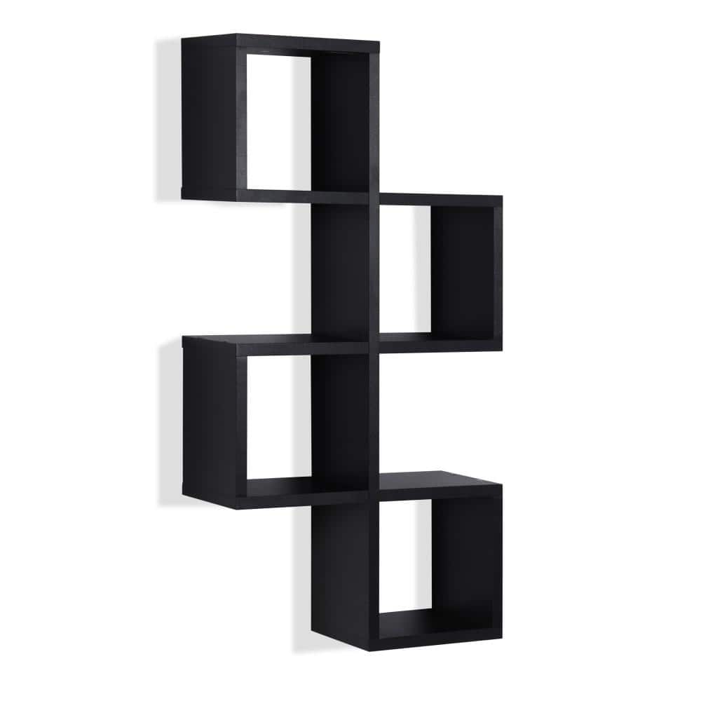 Black MDF Contemporary Floating Wall Shelf with Cubby Holes