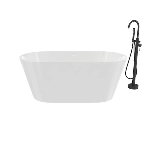 MAAX Calinda 60 in. W. x 30 in. Soaking Non-whirlpool Freestanding Bathtub in white with Freestanding Faucet in Matte Black
