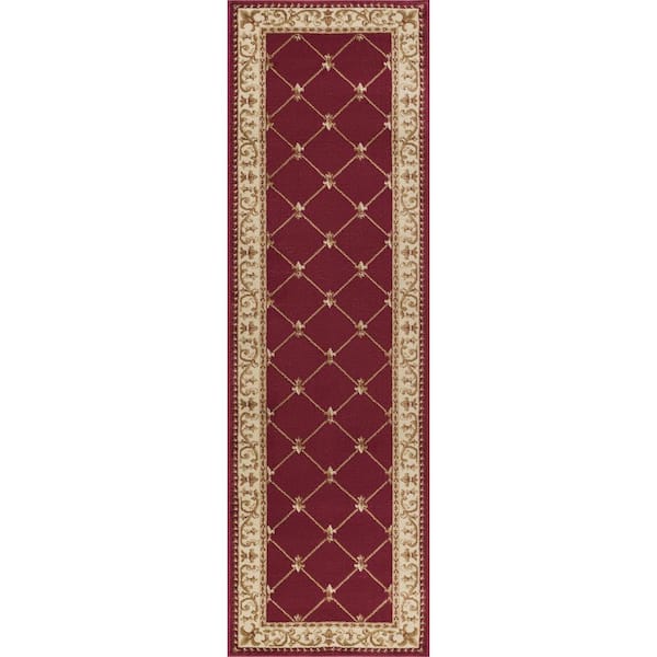 Tayse Rugs Sensation Border Red 2 ft. x 8 ft. Indoor Runner Rug