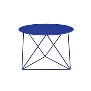 23 in. x 17 in. Blue Round Metal End Table