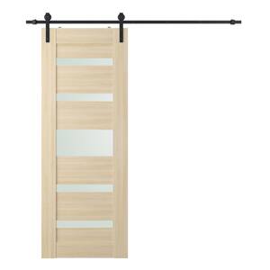 Vona 07-05 18 in. x 84 in. 5-Lite Frosted Glass Loire Ash Wood Composite Sliding Barn Door with Hardware Kit