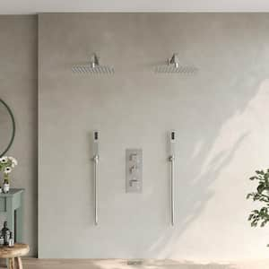 8-Spray Patterns Wall Mount Two 12 in. Fixed Shower Head with Handheld with 2-Curved Flat Handheld Shower Head