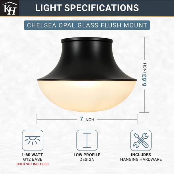 Kenroy Home 7 in. 1-Light Black Transitional Flush Mount