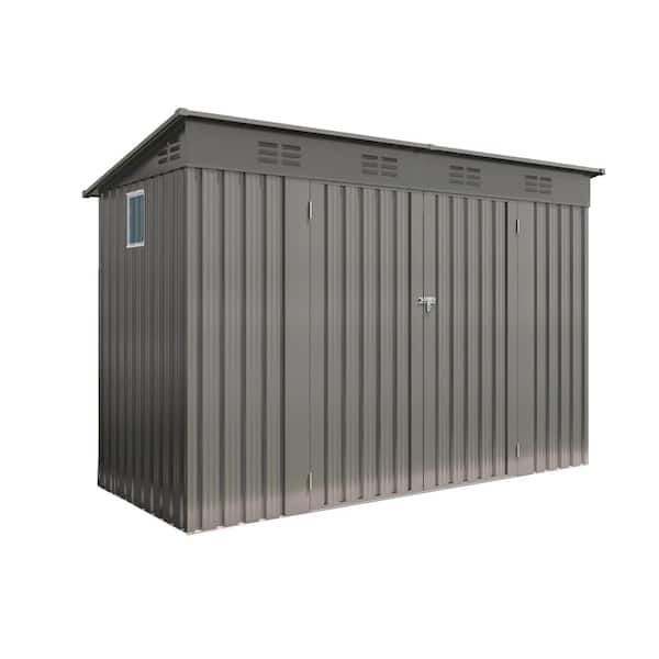 4 ft. W x 9 ft. Gray Outdoor Storage Shed, Metal Garden Shed Tool House with Sloping Roof
