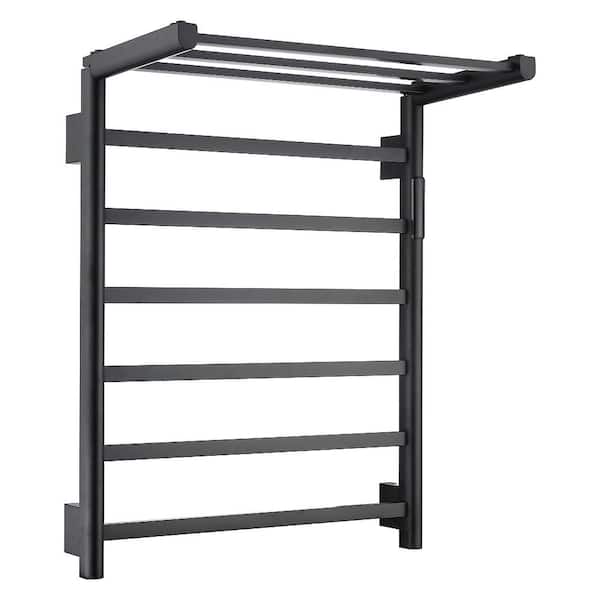 Unbranded 9-Bar Towel Rail Screw-In Electric Plug-In Towel Warmer in Matte black 6 of the Bars are Heated