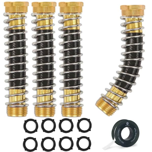 Morvat Garden Hose Kink Protector with Coil Spring, Includes 1 Tape and 8 Extra-Rubber Washers (4-Pack)