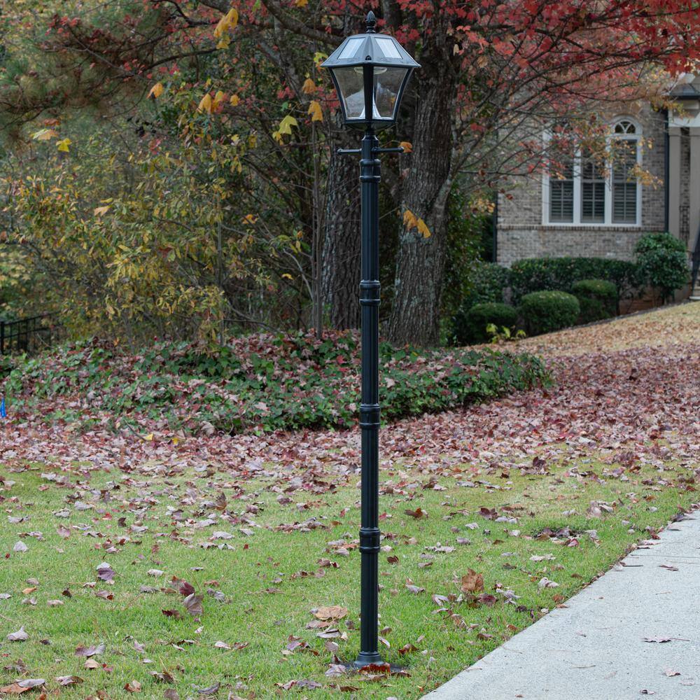 Baytown II Black Solar LED Lamp Post with Clear Plastic Lens