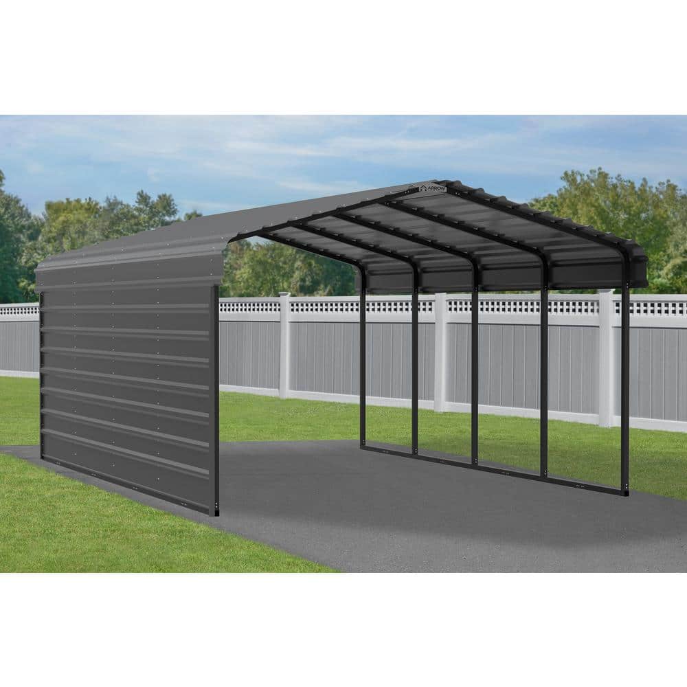 Charcoal 12' x 20' Steel Carport Kit with Side Wall