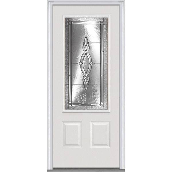 MMI Door 36 in. x 80 in. Brentwood Right-Hand 3/4 Lite 2-Panel Classic Primed Fiberglass Smooth Prehung Front Door