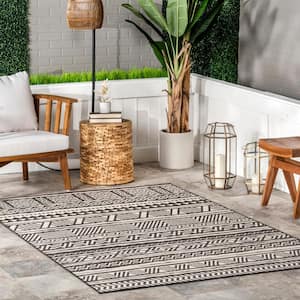 Abbey Tribal Striped Slate 5 ft. x 8 ft. Indoor/Outdoor Area Rug