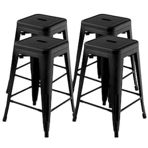 24 in. Set of 4 Tolix Style Bar Stool Counter Height Metal Bar Stool Stackable Chair Black