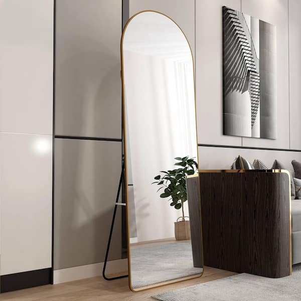 Unbranded Gold 23 in W x 65 in. H Arch Metal Framed Full-Length Mirror
