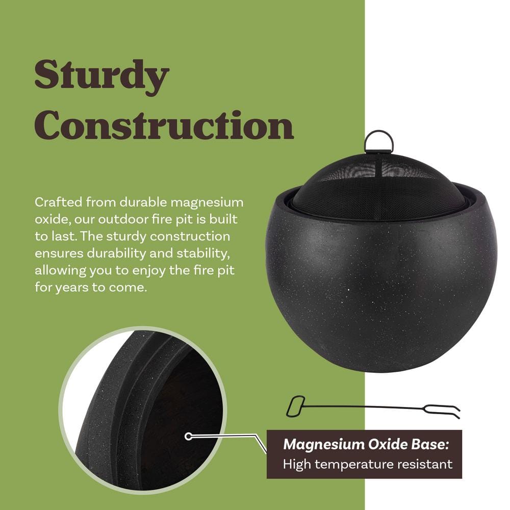 24" Black Magnesium Oxide Round Outdoor Fire Pit Set
