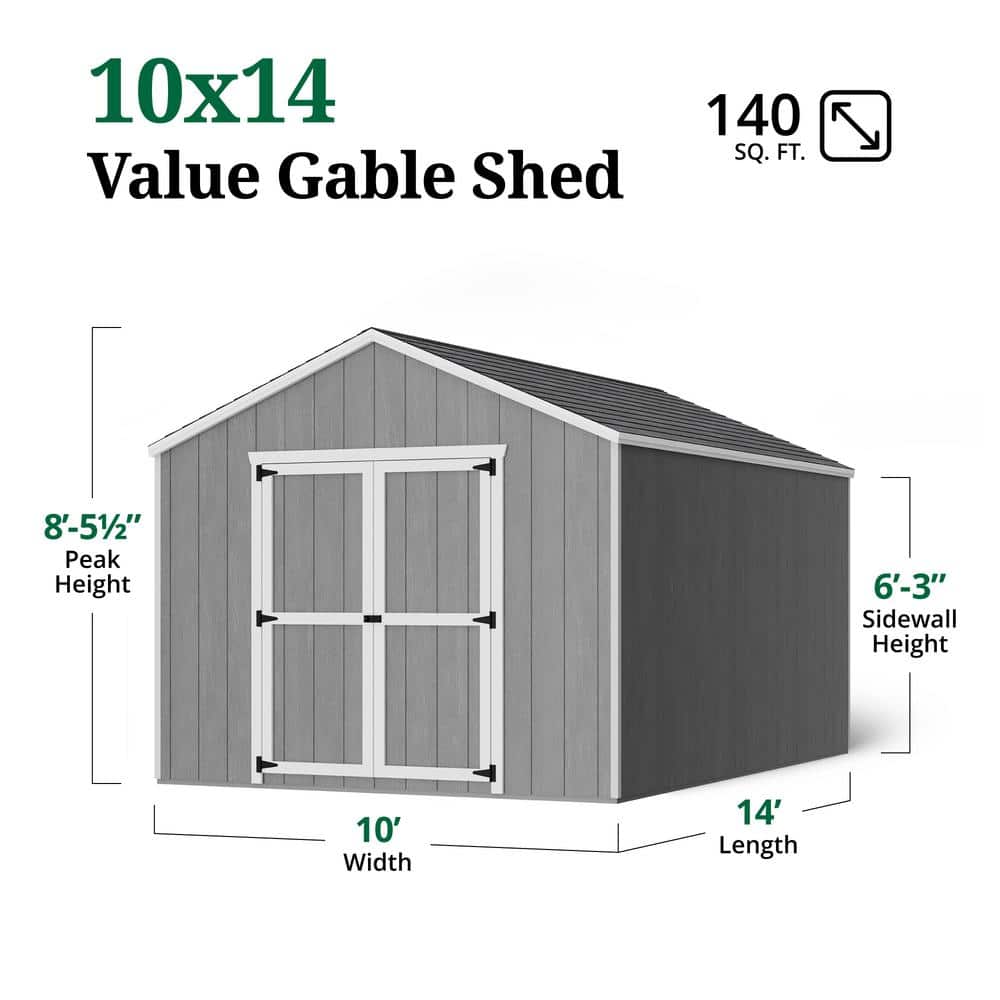 10x14 Gray Wooden Gable Storage Shed Kit with Windows
