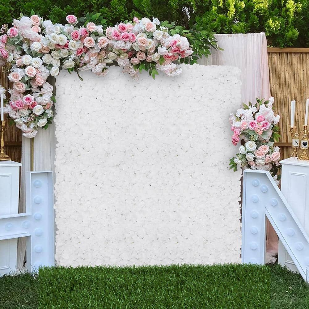 Online 11 Sq ft - 4 Panels Cream Silk Rose & Hydrangea Flower Wall Panel For Birthday Party, Photography Backdrop, Flower Panel, Wedding Decor