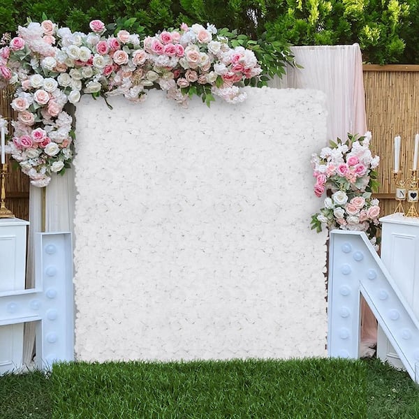 YIYIBYUS White 23 .6 in. x 15.7 in. Artificial Floral Wall Panel Silk Hydrangea Backdrop Decor 10-Pieces