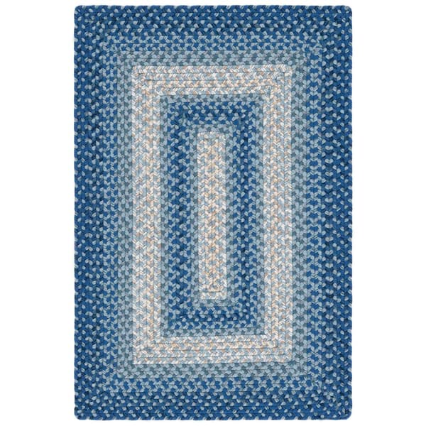 Braided Navy/Gray  3 ft. x 5 ft. Machine Washable Border Solid Color Interlace Area Rug