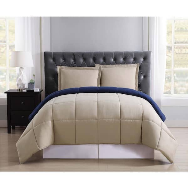Truly Soft Everyday 3-Piece Khaki and Navy King Comforter Set