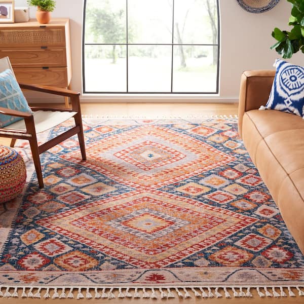 Farmhouse 13 ft. x 15 ft. Ivory/Navy Oriental Area Rug