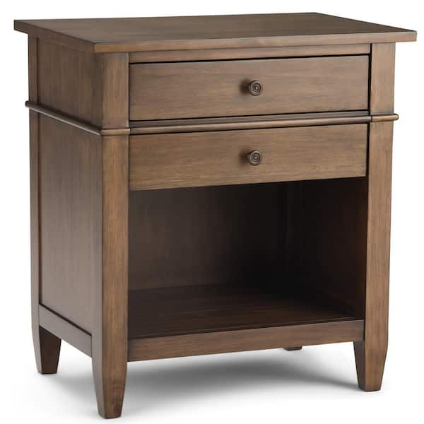 Simpli Home Amherst 2-Drawer Russet Brown Bedside Table (26 in. H