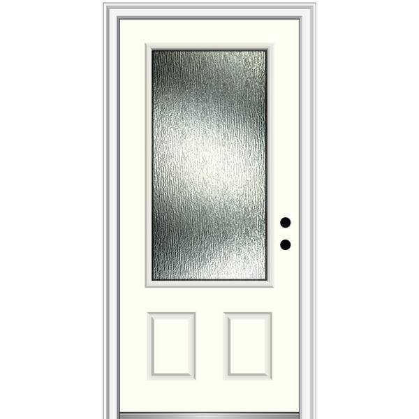 MMI Door Rain Glass 36 in. x 80 in. Left-Hand Inswing Alabaster Fiberglass Prehung Front Door on 4-9/16 in. Frame