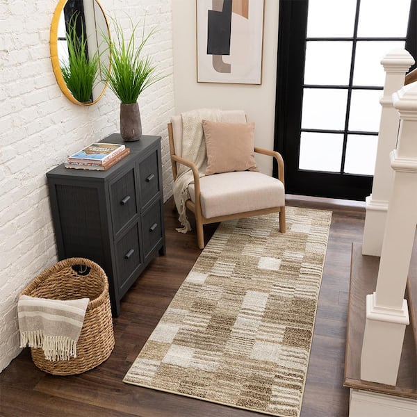 Pernette Beige  Doormat 3 ft. x 8 ft. Geometric Area Rug