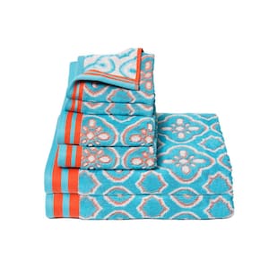 Mosaic 6-Piece Teal/Coral 100% Cotton Bath Towel Set