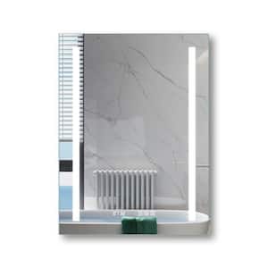 Foyil 24 in. W x 32 in. H Large Rectangular Frameless Anti-Fog Alarm Wall Mounted Bathroom Vanity Mirror in Silver