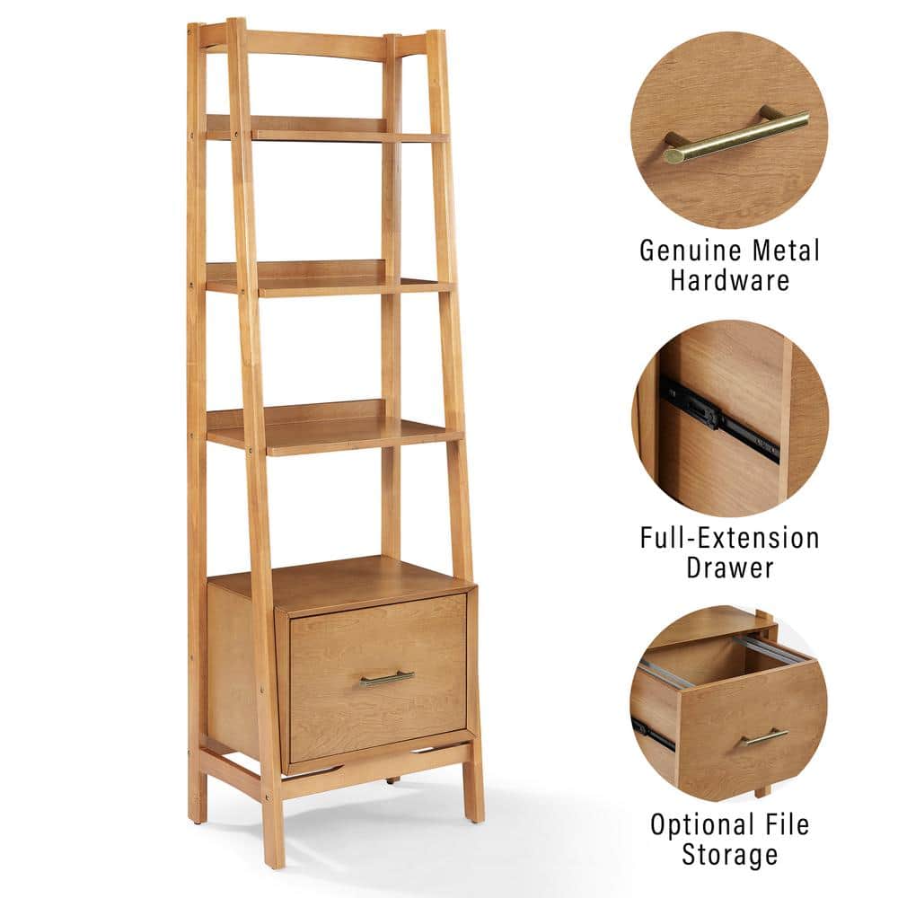 Mid-Century Modern Acorn Brown Wood Ladder Bookcase