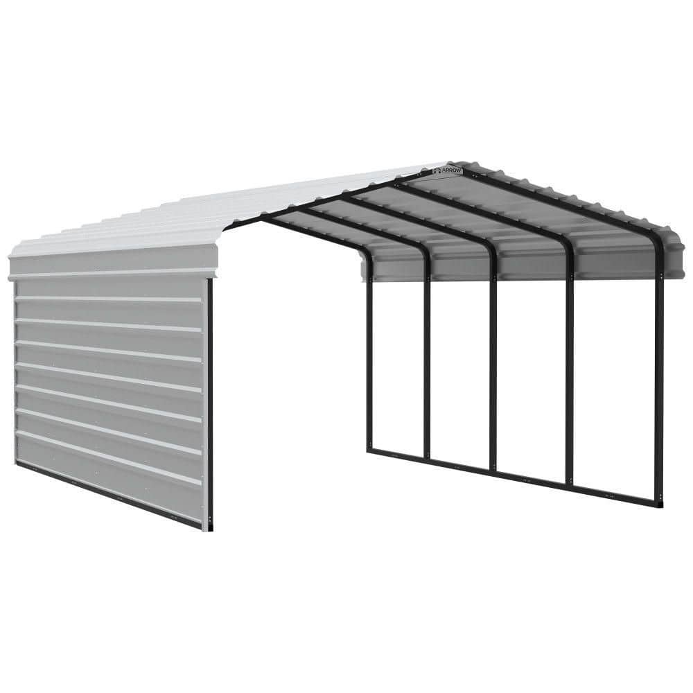 ARROW 12 ft. W x 20 ft. D x 7 ft. H Eggshell Galvanized Steel Carport with 1-Side Wall Kit (CPH122007ECL1)