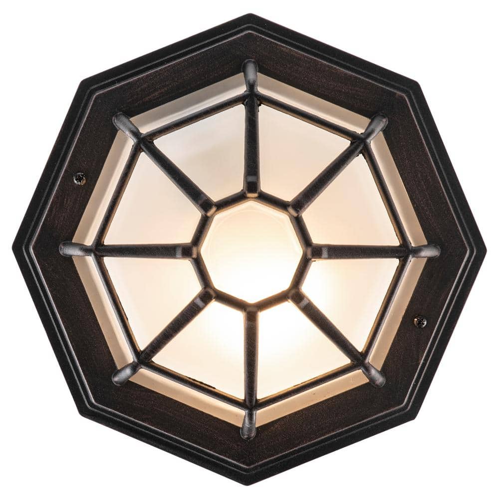 Rustic Black Frosted Glass 9" Square Indoor/Outdoor Flush-Mount Light