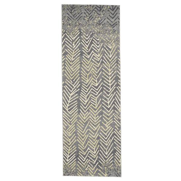HomeRoots 2 ft. x 8 ft. Gray and Yellow Geometric Area Rug