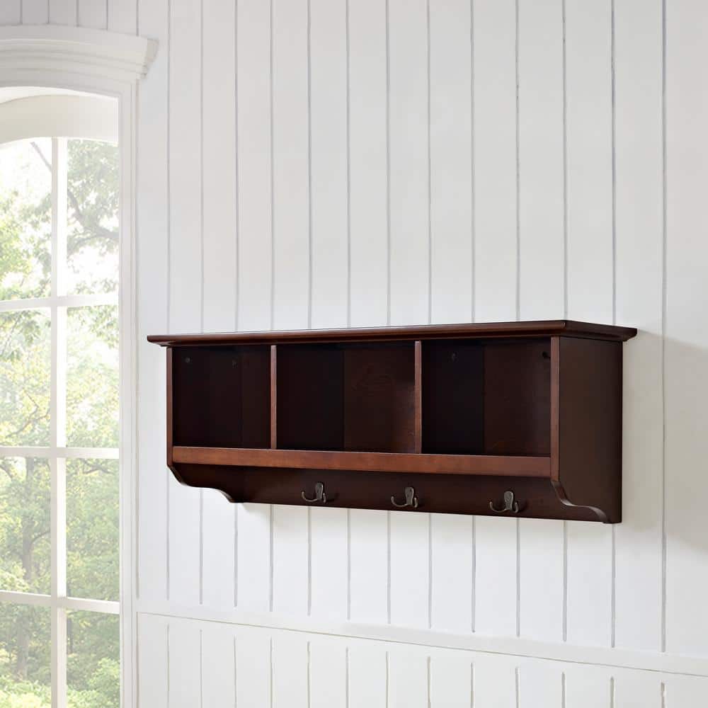 Elegant Mahogany Wood Wall-Mounted Coat Rack with Storage Cubbies