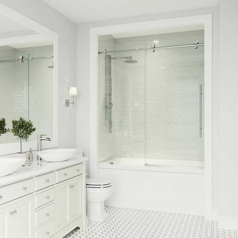 Elan E-Class Frameless Sliding Tub Door with Clear Glass and Stainless Steel Finish